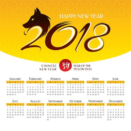 simsearch:400-09065162,k - 2018 year calendar with Chinese symbol of the year - dog, vector illustration Stock Photo - Budget Royalty-Free & Subscription, Code: 400-08998700