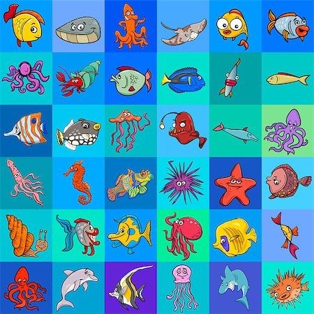 simsearch:400-09121573,k - Cartoon Illustration of Sea Life Animal Characters Pattern or Decorative Paper Design Photographie de stock - Aubaine LD & Abonnement, Code: 400-08998825