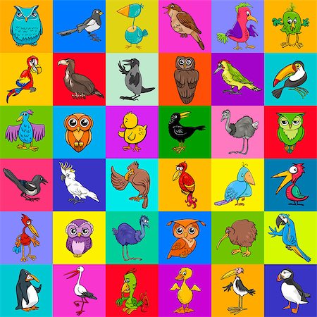 simsearch:400-09121573,k - Cartoon Illustration of Birds Animal Characters Pattern or Decorative Paper Design Photographie de stock - Aubaine LD & Abonnement, Code: 400-08998823