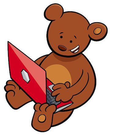 simsearch:400-08533967,k - Cartoon Illustration of Bear Fantasy Animal Character with Laptop or Notebook Stock Photo - Budget Royalty-Free & Subscription, Code: 400-08998836