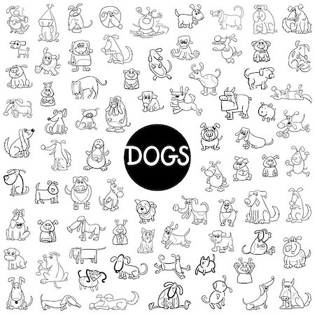 simsearch:400-06423284,k - Black and White Cartoon Illustration of Dogs Pet Animal Characters Big Set Foto de stock - Super Valor sin royalties y Suscripción, Código: 400-08998844