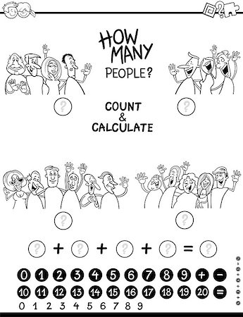 simsearch:400-08965099,k - Black and White Cartoon Illustration of Educational Counting and Addition Game for Children Coloring Page Stock Photo - Budget Royalty-Free & Subscription, Code: 400-08998850