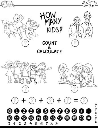 school black and white cartoons - Black and White Cartoon Illustration of Educational Counting and Addition Mathematical Game for Children Coloring Page Stock Photo - Budget Royalty-Free & Subscription, Code: 400-08998851