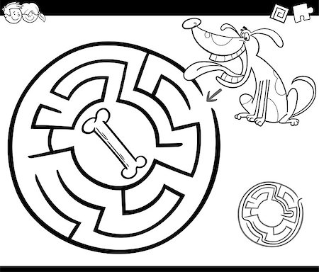 simsearch:400-07758238,k - Black and White Cartoon Illustration of Education Maze or Labyrinth Game for Children with Dog and Dog Bone Coloring Page Stock Photo - Budget Royalty-Free & Subscription, Code: 400-08998861