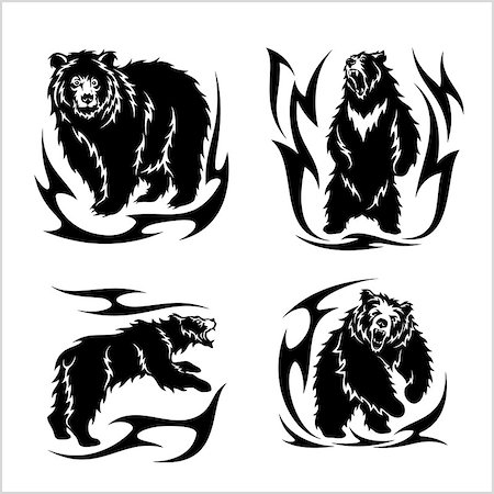 Wild bears ina tribal style isolated on white. Vector illustration. Stock Photo - Budget Royalty-Free & Subscription, Code: 400-08998934