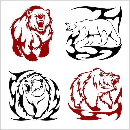 Wild bears ina tribal style isolated on white. Vector illustration. Stock Photo - Budget Royalty-Free & Subscription, Code: 400-08998935