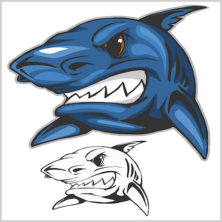simsearch:400-08998942,k - Cartoon shark mascot. Vector clip art illustration isolated on white. All in a single layer. Fotografie stock - Microstock e Abbonamento, Codice: 400-08998943
