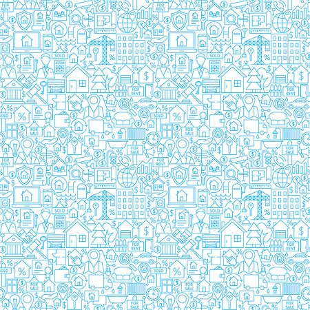 Line House White Seamless Pattern. Vector Illustration of Outline Tile Background. Real Estate Items. Foto de stock - Super Valor sin royalties y Suscripción, Código: 400-08998954