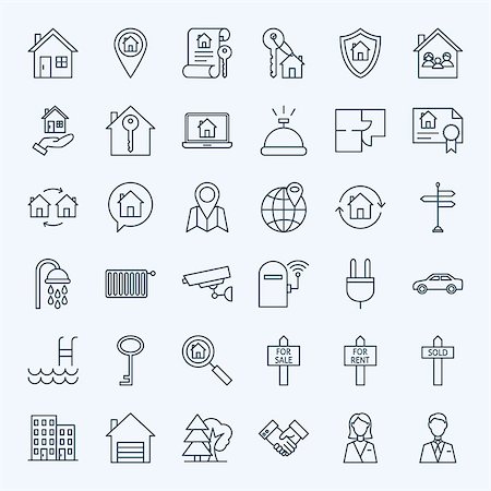 simsearch:400-08967527,k - Line Real Estate Icons. Vector Collection of Outline House and Building Symbols. Stock Photo - Budget Royalty-Free & Subscription, Code: 400-08998955