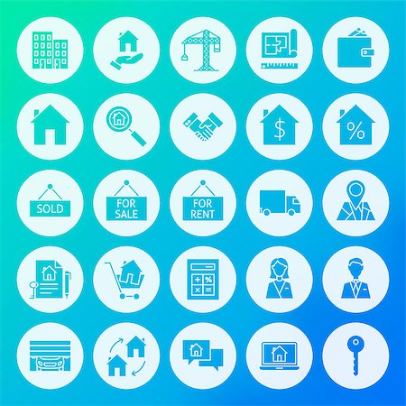 Real Estate Circle Solid Icons. Vector Illustration of House Glyphs over Blurred Background. Foto de stock - Super Valor sin royalties y Suscripción, Código: 400-08998956