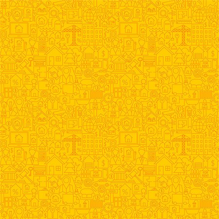 Yellow Line Real Estate Seamless Pattern. Vector Illustration of Outline Tile Background. House Building Items. Foto de stock - Super Valor sin royalties y Suscripción, Código: 400-08998965
