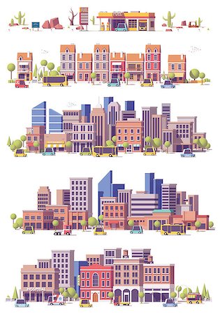 simsearch:400-09142236,k - Vector low poly 2d city scenes set Stock Photo - Budget Royalty-Free & Subscription, Code: 400-08998984