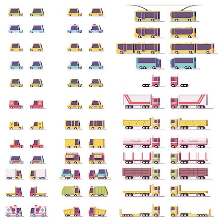 Vector isometric low poly transports set. Cars, trucks and buses Stock Photo - Budget Royalty-Free & Subscription, Code: 400-08998985