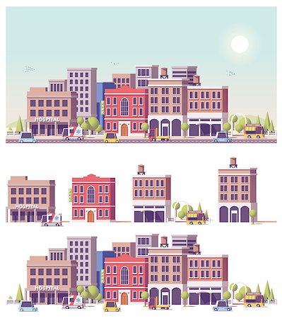 simsearch:400-08710651,k - Vector low poly buildings and city scene Photographie de stock - Aubaine LD & Abonnement, Code: 400-08998986