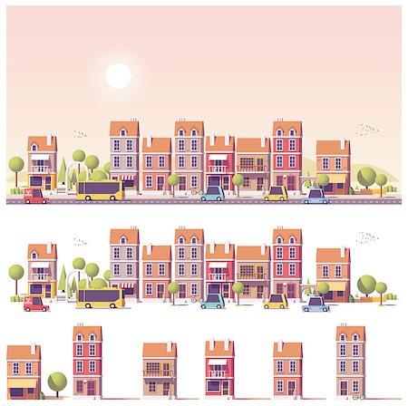 simsearch:400-08710651,k - Vector low poly buildings and city scene Photographie de stock - Aubaine LD & Abonnement, Code: 400-08998987