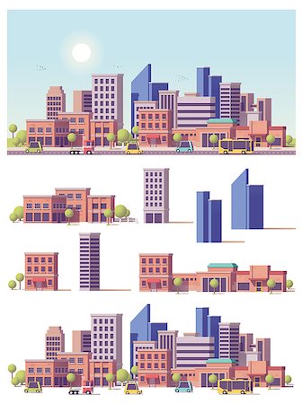 simsearch:400-09142236,k - Vector low poly buildings and city scene Stock Photo - Budget Royalty-Free & Subscription, Code: 400-08998989