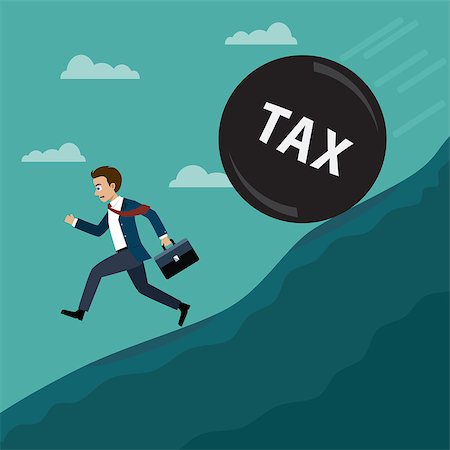 people running away scared - Businessman running away from ball with word tax that is rolling down to him. Business concept in flat design. Also available as a Vector in Adobe illustrator EPS 10 format. Stock Photo - Budget Royalty-Free & Subscription, Code: 400-08999076