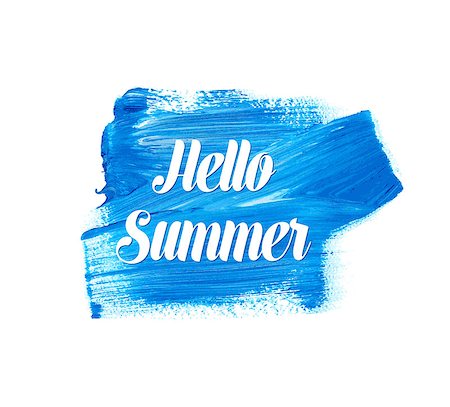 White hello summer lettering on blue watercolor stain Stock Photo - Budget Royalty-Free & Subscription, Code: 400-08999095