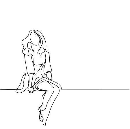 dress outline sketch - Young woman in dress sitting. Continuous line drawing. Vector illustration Stock Photo - Budget Royalty-Free & Subscription, Code: 400-08999142