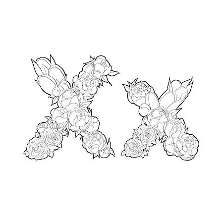 simsearch:400-08998245,k - Letter X made of peonies and roses on white background Foto de stock - Super Valor sin royalties y Suscripción, Código: 400-08999260