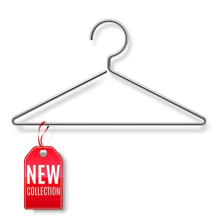 shopping mall advertising - Clothes hanger with red new collection tag isolated on white background Stock Photo - Budget Royalty-Free & Subscription, Code: 400-08999272