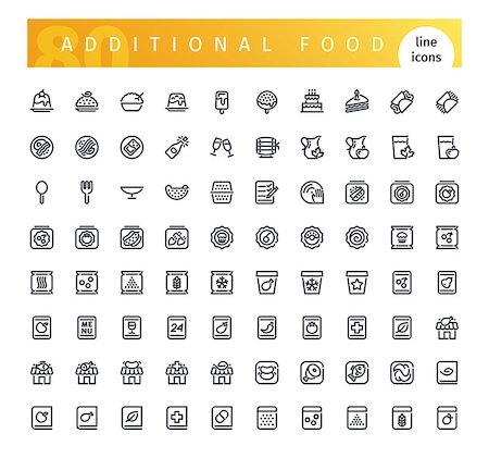 simsearch:400-08936874,k - Set of 80 additional food line icons suitable for web, infographics and apps. Isolated on white background. Clipping paths included. Foto de stock - Royalty-Free Super Valor e Assinatura, Número: 400-08999287