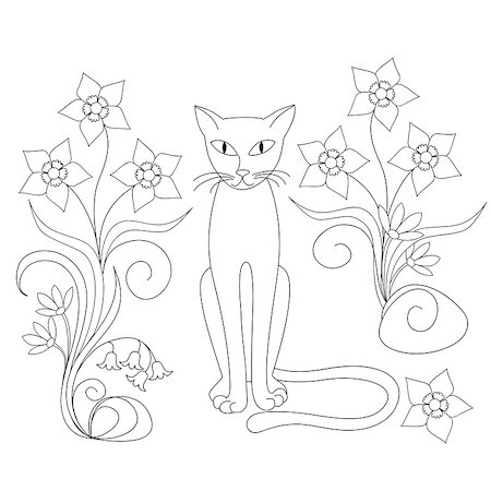sitting colouring cartoon - Hand drawn cartoon cat and flowers for decorate kids room, dishes; cup; wall, children coloring books, illustration. eps 10 Foto de stock - Super Valor sin royalties y Suscripción, Código: 400-08999303