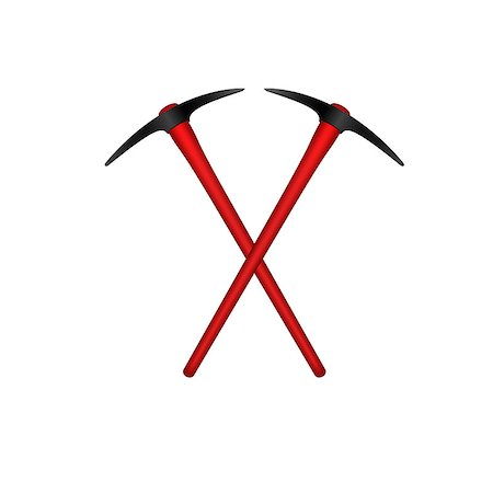 Two crossed mattocks in black design with red handle on white background Stock Photo - Budget Royalty-Free & Subscription, Code: 400-08999327