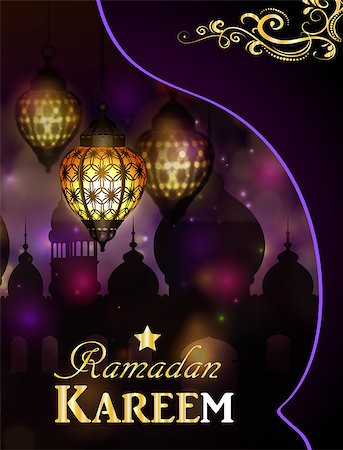 Vector illustration Silhouette of mosque and magic glass lights on dark background in paper window with arabic swirls Stock Photo - Budget Royalty-Free & Subscription, Code: 400-08999322