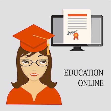 Flat modern design concept of the education online for website or banner of e-learning, training, business, management courses with girl, diploma, computer monitor. eps 10 Photographie de stock - Aubaine LD & Abonnement, Code: 400-08999337