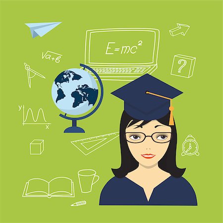 Flat modern design concept of the education online for website or banner of e-learning, training, courses with girl, globe and hand drawn icons. eps 10 Photographie de stock - Aubaine LD & Abonnement, Code: 400-08999340