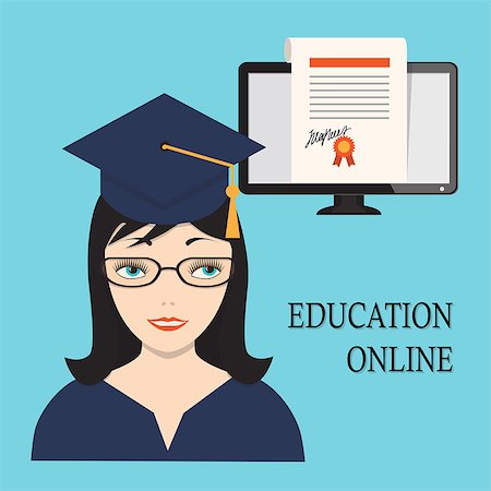 Flat modern design concept of the education online for website or banner of e-learning, training, business, management courses with girl, diploma, computer monitor. eps 10 Photographie de stock - Aubaine LD & Abonnement, Code: 400-08999342