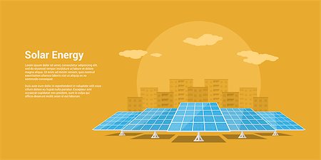 solar panels business - picture of solar batteries with mountains city silhouette on background, flat style concept of renewable solar energy Stock Photo - Budget Royalty-Free & Subscription, Code: 400-08999395