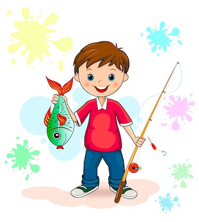 fisherman cartoon - The fisherman is holding the caught fish. Stock Photo - Budget Royalty-Free & Subscription, Code: 400-08999432
