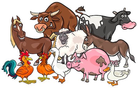 simsearch:400-08671288,k - Cartoon Illustration of Comic Farm Animal Characters Group Foto de stock - Super Valor sin royalties y Suscripción, Código: 400-08999604