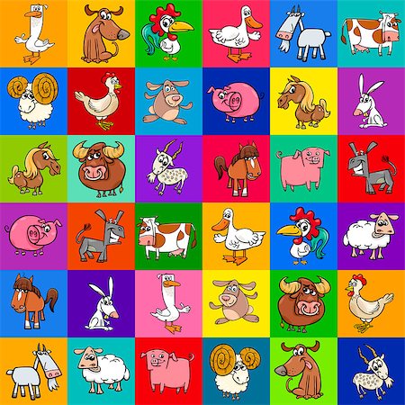 simsearch:400-09121573,k - Cartoon Illustration of Farm Animal Characters Pattern or Decorative Paper Design Photographie de stock - Aubaine LD & Abonnement, Code: 400-08999601