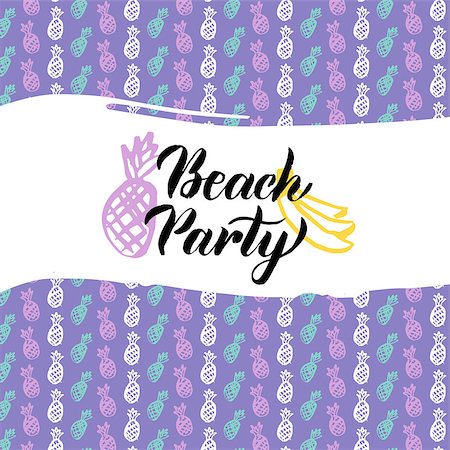 sea postcards vector - Beach Party Postcard Design. Vector Illustration of Summer Fruit Poster with Calligraphy. Stock Photo - Budget Royalty-Free & Subscription, Code: 400-08999640