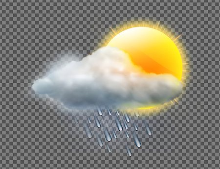 sun sky rain - Vector illustration of cool single weather icon with sun, raincloud and raindrops isolated on transparent background Stock Photo - Budget Royalty-Free & Subscription, Code: 400-08999666