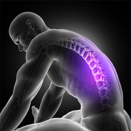 simsearch:400-08647675,k - 3D render of a male figure leaning over with spine highlighted Stockbilder - Microstock & Abonnement, Bildnummer: 400-08999701