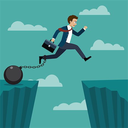 Businessman jumped over a cliff, but there is a chain tied to his legs with a pendulum. Also available as a Vector in Adobe illustrator EPS 10 format. Foto de stock - Super Valor sin royalties y Suscripción, Código: 400-08999712