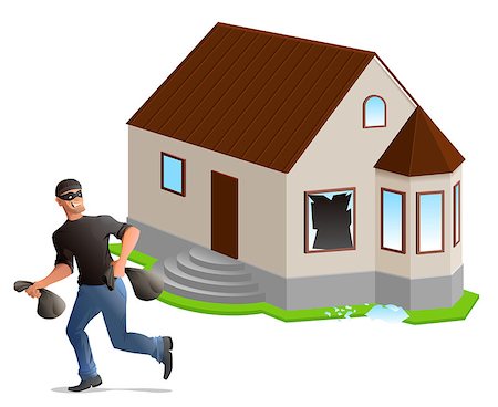 robber cartoon black - Man thief robbed house. Home insurance. Isolated on white vector illustration Stock Photo - Budget Royalty-Free & Subscription, Code: 400-08999832