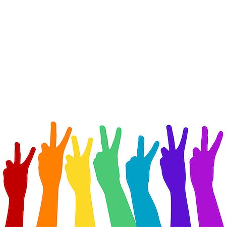 Hands showing victory sign in rainbow colors Stock Photo - Budget Royalty-Free & Subscription, Code: 400-08999892