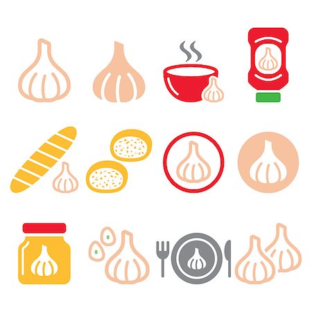 pane all'aglio - Food icons set - garlic isolated on white Fotografie stock - Microstock e Abbonamento, Codice: 400-08999925