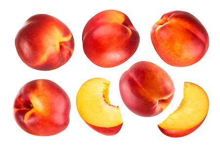 Collection of whole and cut peach fruits isolated on white background with clipping path Stock Photo - Budget Royalty-Free & Subscription, Code: 400-09008883