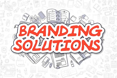 Branding Solutions - Hand Drawn Business Illustration with Business Doodles. Red Inscription - Branding Solutions - Doodle Business Concept. Stock Photo - Budget Royalty-Free & Subscription, Code: 400-09009024