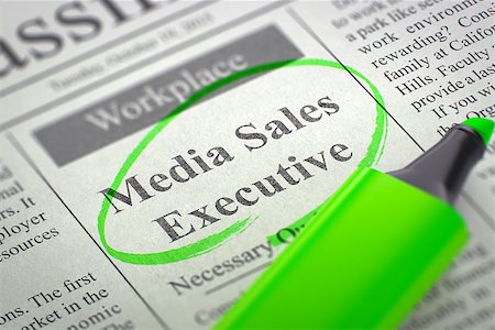 sales training - Media Sales Executive. Newspaper with the Small Advertising, Circled with a Green Marker. Blurred Image. Selective focus. Job Search Concept. 3D. Stock Photo - Budget Royalty-Free & Subscription, Code: 400-09009245