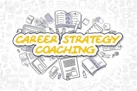 simsearch:400-08998421,k - Business Illustration of Career Strategy Coaching. Doodle Yellow Word Hand Drawn Doodle Design Elements. Career Strategy Coaching Concept. Stock Photo - Budget Royalty-Free & Subscription, Code: 400-09009266