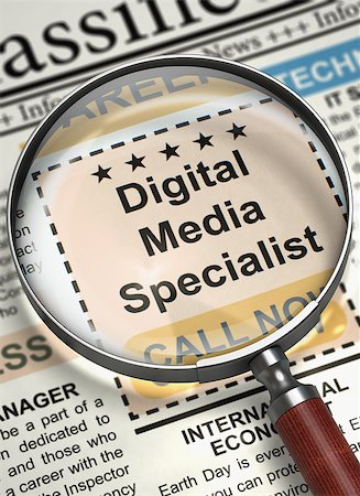digital experience - Digital Media Specialist - Close View Of A Classifieds Through Magnifier. Newspaper with Small Advertising Digital Media Specialist. Job Seeking Concept. Blurred Image. 3D Render. Stock Photo - Budget Royalty-Free & Subscription, Code: 400-09009289