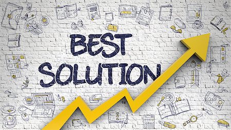 simsearch:400-08772702,k - Best Solution Inscription on the Line Style Illustation. with Orange Arrow and Doodle Design Icons Around. Best Solution - Modern Line Style Illustration with Doodle Elements. 3d. Stock Photo - Budget Royalty-Free & Subscription, Code: 400-09009391