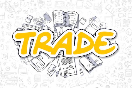 simsearch:400-09011393,k - Doodle Illustration of Trade, Surrounded by Stationery. Business Concept for Web Banners, Printed Materials. Photographie de stock - Aubaine LD & Abonnement, Code: 400-09009686
